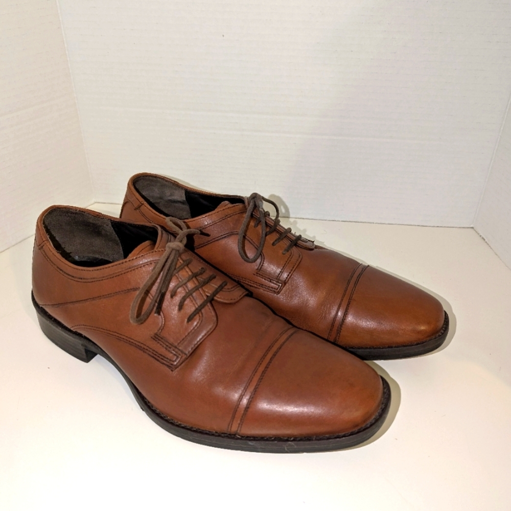 Johnston & Murphy 20-1276 Brown Men’s 10 Wide  Sheepskin Leather‎ Captoe Oxfords